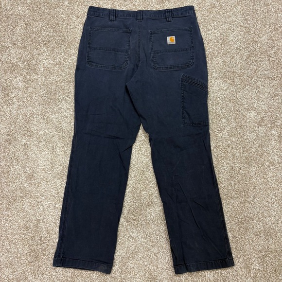 Carhartt Work Pants Mens 34x32 Navy Blue Rugged Flex Relaxed Fit Canvas BN2291-M - Picture 2 of 8